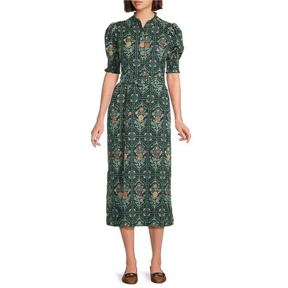 NWT!! J. MARIE Hazel Printed Short Sleeve Button Front Midi Ruffle Dress X-Large